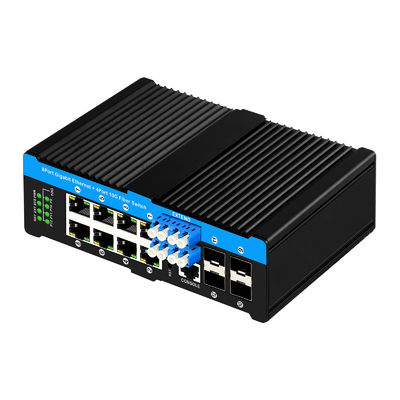12 poorten 10G L2/L3 managed poe+ switch optische bypass switch 4*10G sfp +8 RJ45 din-rail ethernet switch