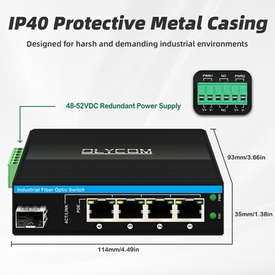 5 poorten Industrial Poe Network Switch DC12/24/48V Input 1SFP+4RJ45 Gigabit Ethernet Switch
