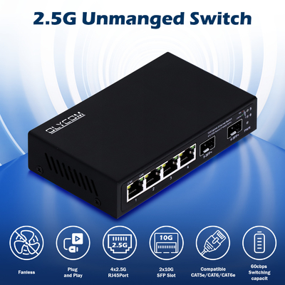 10g ethernet-switch ongemanaged 4 poort 2.5G ethernet-switch met 10G SFP+-poorten