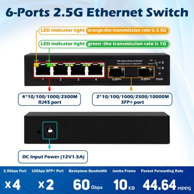 10g ethernet-switch ongemanaged 4 poort 2.5G ethernet-switch met 10G SFP+-poorten