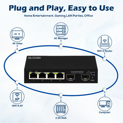 10g ethernet-switch ongemanaged 4 poort 2.5G ethernet-switch met 10G SFP+-poorten