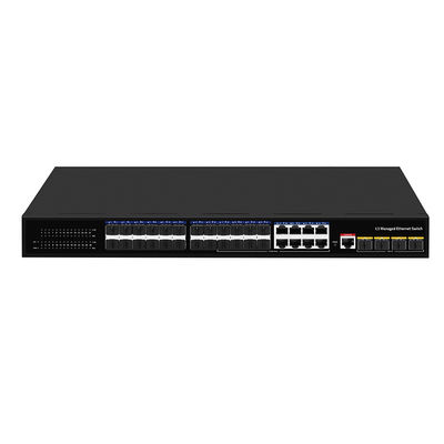 24 poorten 10G L3 Managed Fiber Switch met 8 Gigabit Combo SFP/RJ45 1U Rack 220V AC Input