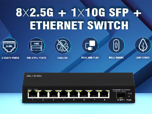 10G Ethernet-schakelaar Onbeheerde netwerkschakelaar 8*2.5G RJ45+1*10G SFP-poorten