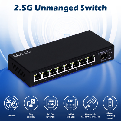 10G Ethernet-schakelaar Onbeheerde netwerkschakelaar 8*2.5G RJ45+1*10G SFP-poorten
