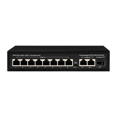 Extended Range 8-Port PoE Switch 10/100M met 120W/150W verbruik en dekking van 250m