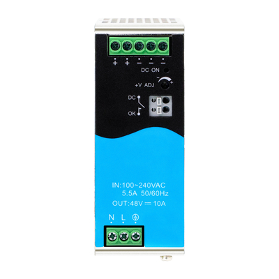 480W DIN Rail Power Supply 48V 10A Wide AC/DC Input met actieve PFC DC OK