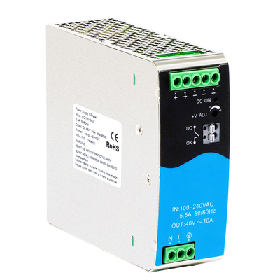 480W DIN Rail Power Supply 48V 10A Wide AC/DC Input met actieve PFC DC OK