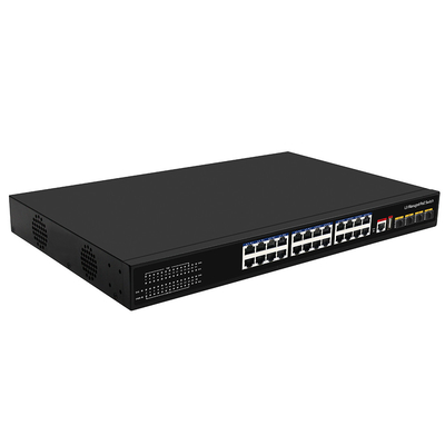 24 poort PoE-switch 10G Fiber300W Budget USB-console L3 beheerde wisselstroom-invoer