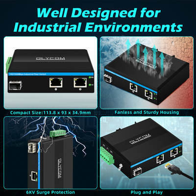Mini-optische vezelconverter Industrial Ethernet Switch Poe Switch DC48V Input