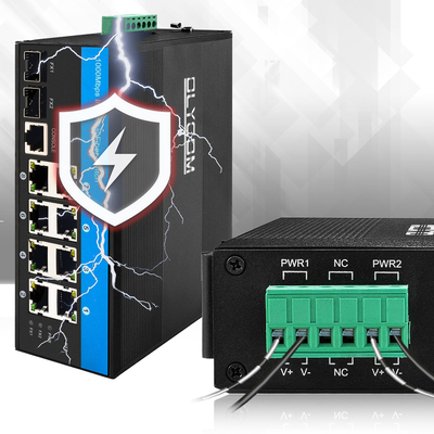 8 poorten industriële ethernet-schakelaar laag 2 beheerde schakelaar DC12/24/48V Dual power input