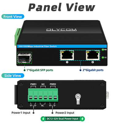 Gigabit-optische vezelconverter Din Network Switch DC12-52V Dual Power Input