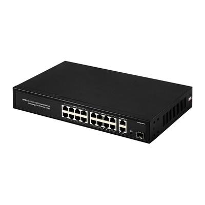 16 poort Gigabit Poe Switch Fiber Network Switch Uitgebreid 250m 300W