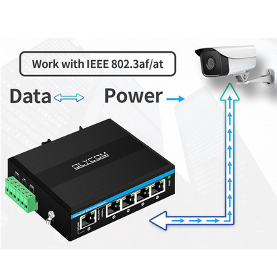 Zonne- of batterijgevoede PoE-switch 4 poorts Gigabit-netwerk Dubbele 12V/24V/48VDC-ingang CE