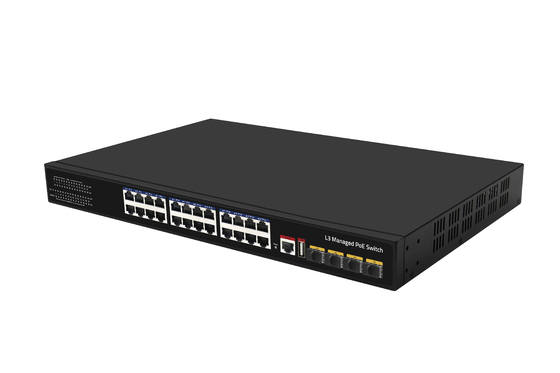 10G 24-poorts Poe Switch L3 Managed Ethernet Fiber Switch 400W 4*10G Fiber Poorten+24*RJ45 POE Poorten