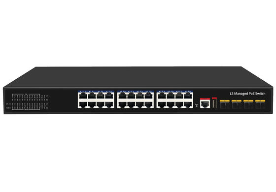 10G 24-poorts Poe Switch L3 Managed Ethernet Fiber Switch 400W 4*10G Fiber Poorten+24*RJ45 POE Poorten