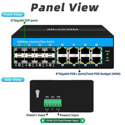 Onbeheerde Poe Switch gigabit 16 poorts switch PoE af/at/bt 240w budget voor buitengebruik