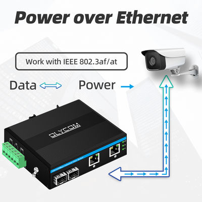 Industriële POE-switch met 2 SFP + 2 RJ45-poorten 6KV overspanningsbeveiliging en DC48V-voeding voor buitengebruik
