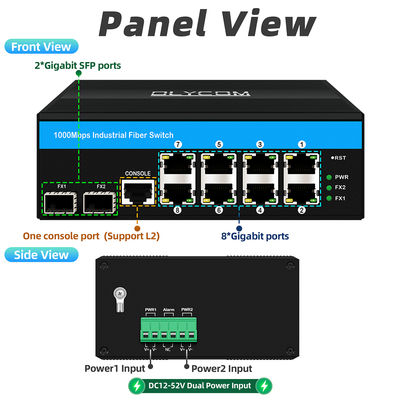 Robuuste Managed Ethernet Switch Vitesse chipset 2 SFP 8 RJ45 industriële ethernet switch met SNMP-beheer