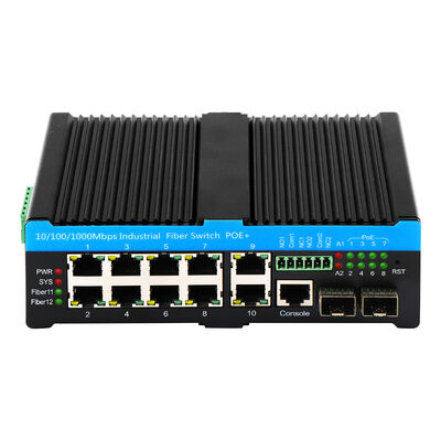 12-Poorts L2+ Managed Ethernet Switch 1G Gebaseerde Fiber/RJ45 Uplink Robuust Ontwerp DIN-montage