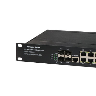 24-poorts Managed PoE-switch 2.5G glasvezeluplinks 1U Rack AC220V-voeding Vitesse Chip CE