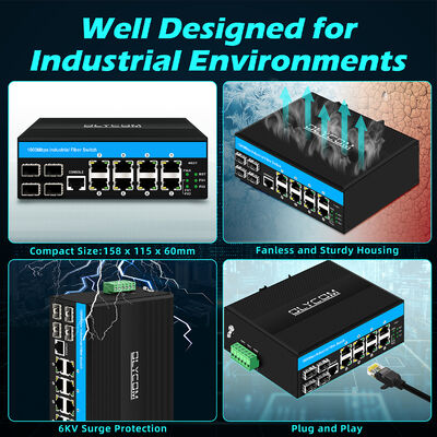 Industriële POE-switch met 8 POE-poorten 4 SFP-poorten en Vitesse Chip Managed Network Switch