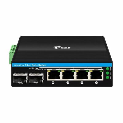 Industriële ongemanaged POE-switch met 2SFP+4RJ45-poorten, 6KV-overspanning en een breed temperatuurbereik (-40 °C tot +75 °C)