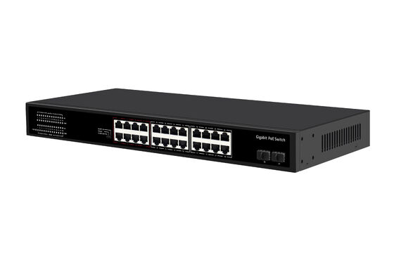 24 poorten Gigabit PoE Switch 1U Type Unmanaged 1G Ethernet 300W Budget Fanless