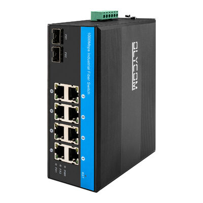 Industriële onbeheerde POE-switch met 6KV-overspanningsbeveiliging, breed temperatuurbereik (-40°C tot +75°C) en 2 SFP + 8 RJ45-poorten