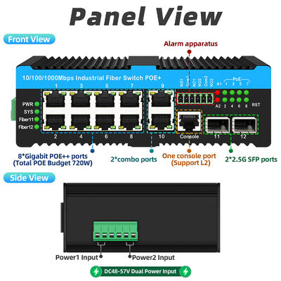 90w Industrial Poe Switch 2.5G Optical Fiber Switch alarmerelee voor PTZ-camera's in het buitenleven
