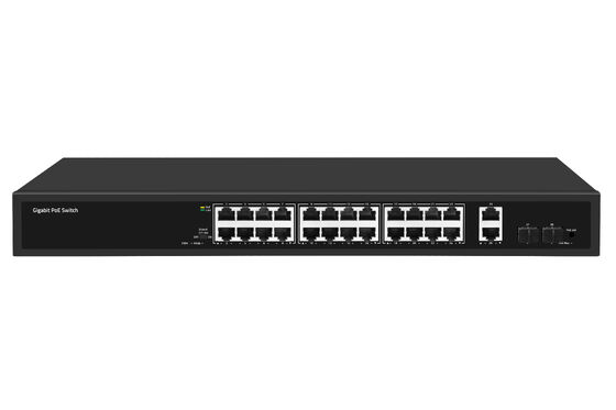 28-Poorts Volledig Gigabit PoE Glasvezel Switch Onbeheerd 300W PoE Budget 220V Stroominvoer