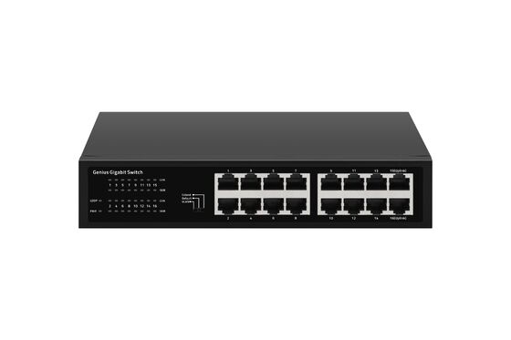 16-poort Gigabit Unmanaged Ethernet Switch met Smart VLAN Fanless Design Rack gemonteerd