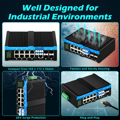 Industrial Fiber Bypass Switch met 4x10G SFP+-poorten en 8x10/100/1000Mbps PoE-poorten voor ruwe omgeving