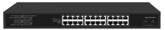 24 poort PoE switch 2.5G Fiber Gigabit Ethernet 300W Budget 15.4W/30W Unmanaged CE