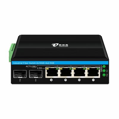 Industriële 2.5G PoE Glasvezel Switch 4 Poorten PoE+ met 2 SFP 10G Uplink DIN Rail