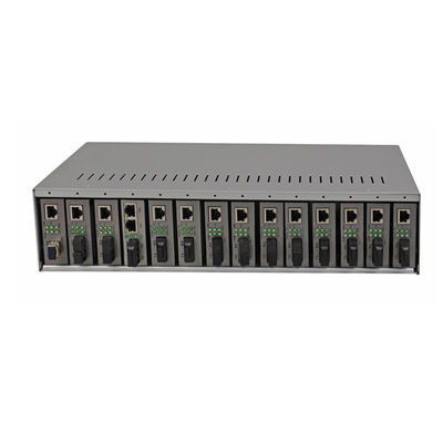 14-sleuven Media Converter Rack Chassis 19 inch 2U Dubbele AC220V voor Fiber Media Converters CE
