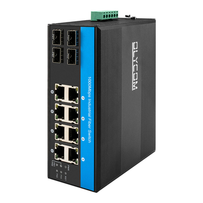 8 poorten 1000 Mbps Industrial Network Switch met 4 glasvezel poorten IEEE 802.3-compliant