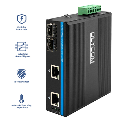 Onbeheerde 4 poort Gigabit Ethernet-schakelaar geharde behuizing SFP-slots IP40 DC24V