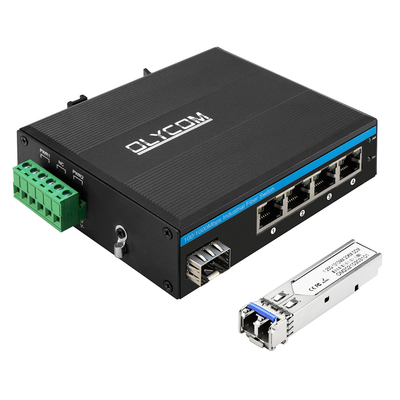 Mini 5-poorts Gigabit industriële glasvezelschakelaar SFP Uplink onbeheerd DIN-railtype DC12V