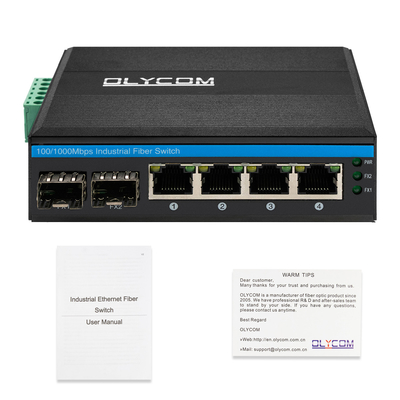 Industriële Netwerkschakelaar 6 Poort 100M/1000M Vezel Unmaaged Din Rail 12V 24V Ingang