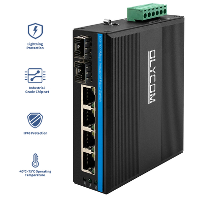 Industriële Netwerkschakelaar 6 Poort 100M/1000M Vezel Unmaaged Din Rail 12V 24V Ingang