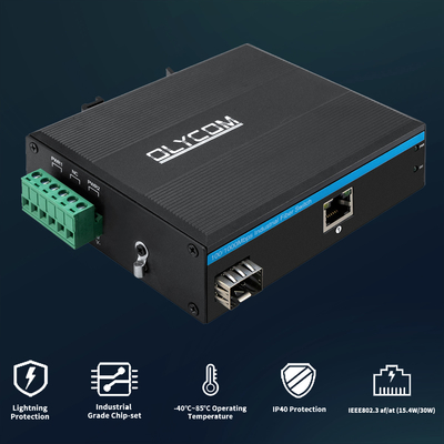 2 de Media van de haven30w Gigabit de Industriële Ethernet Vezel Steun van het Convertordc48v DIN Spoor