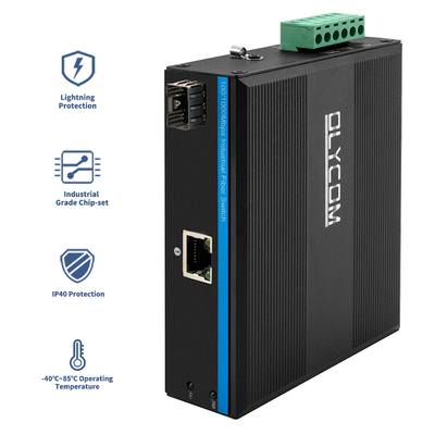 Industrial Ethernet Media Converter Gigabit Din Rail Dual Power Input Onbeheerd